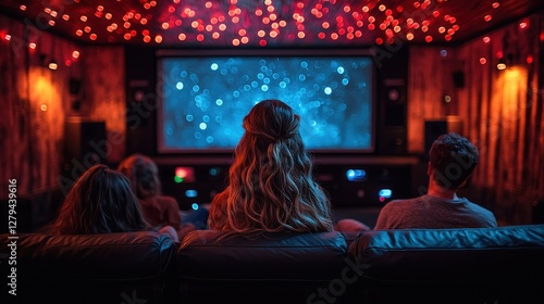 Friends watching movie home theater
