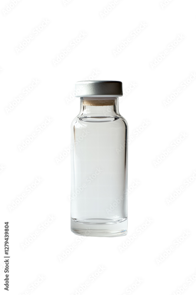 Isolated Transparent Glass Bottle with Silver Cap Isolated Transparent Glass Bottle with Silver Cap