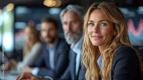 Confident businesswoman team meeting office success