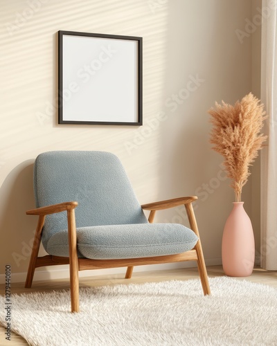 Cozy Living Room Corner with Blue Armchair and Pampas Grass