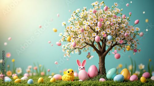 An Easter tree adorned with small decorations photo