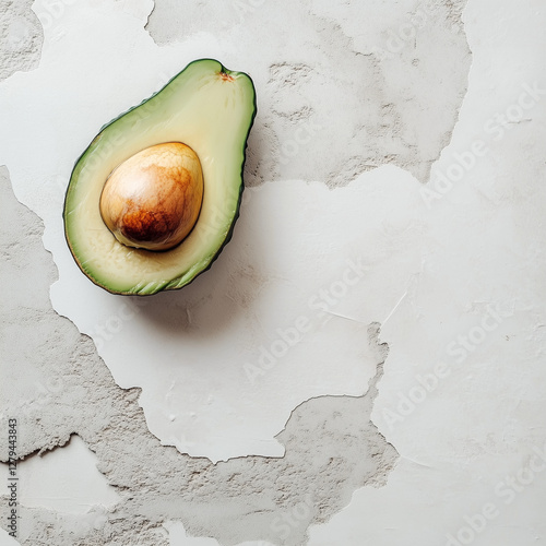 avocado cut in half on wood