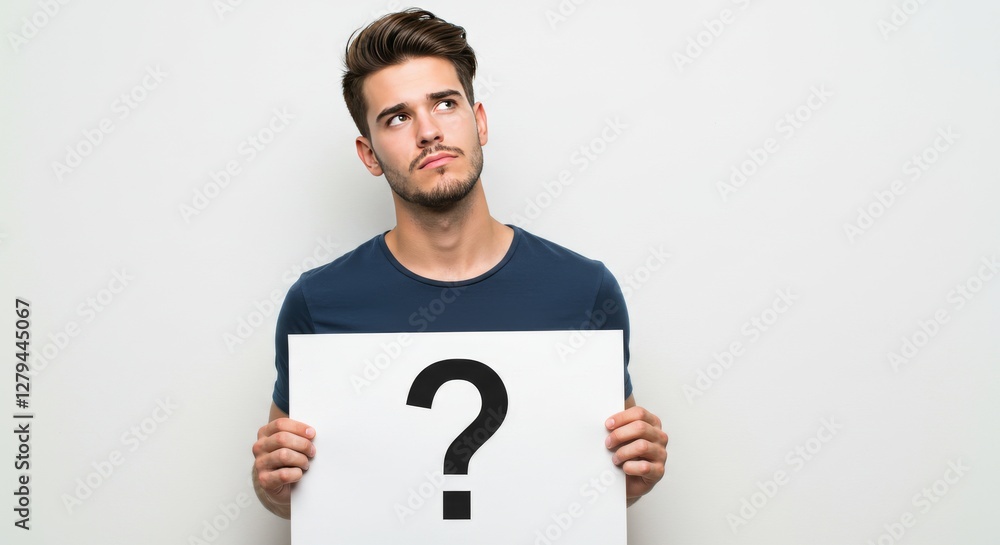 Man holding question mark sign on light background. Man a question. Doubtful man holding Question Mark. Problems and solutions. Question mark, symbol. Pensive male. Getting answers. Portrait of man
Man holding question mark sign on light background. Man a question. Doubtful man holding Question Mark. Problems and solutions. Question mark, symbol. Pensive male. Getting answers. Portrait of man