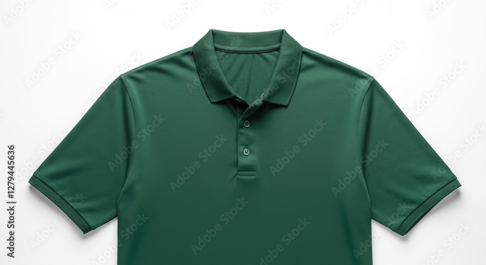 Green polo shirt with collar and buttons on white background Green polo shirt with collar and buttons on white background