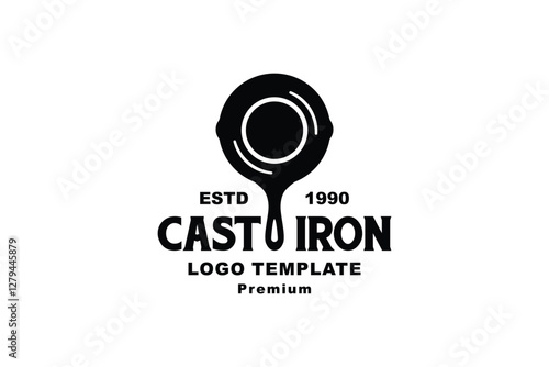 Skillet Cast Iron for traditional food dish cuisine classic restaurant kitchen logo design