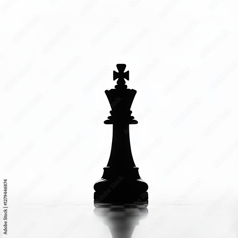 Monochromatic chess king: stark silhouette against a bright, reflective surface. Monochromatic chess king: stark silhouette against a bright, reflective surface.