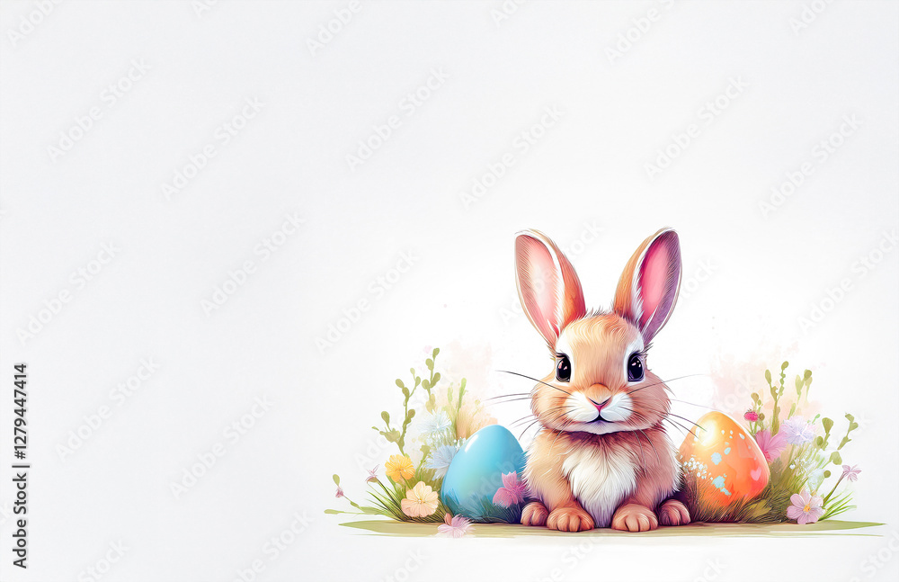 Obraz premium Cute Easter bunny on a white background. Easter decorations.