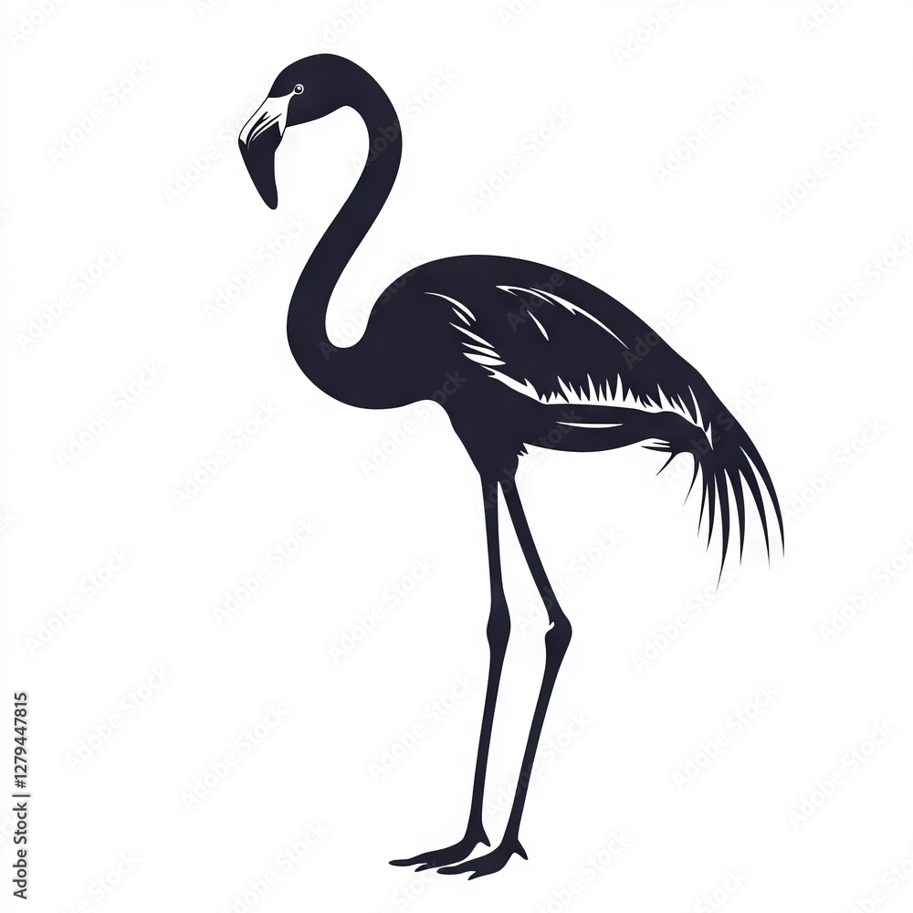 Obraz premium Monochrome Silhouette: Elegant Bird Illustration on White Background