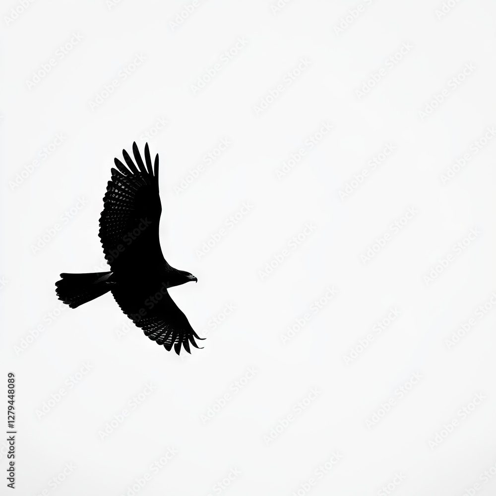 Black Bird of Prey Silhouette Soaring in the Sky Black Bird of Prey Silhouette Soaring in the Sky