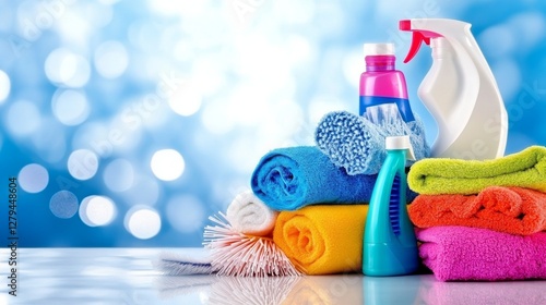 Estilo contemporáneo en la cocina con productos de limpieza y paños coloridos para un ambiente fresco y ordenado