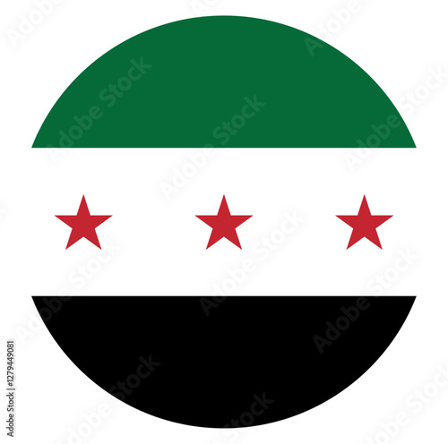 Free Download Syrian independence flag with green white and black stripes and three red stars representing cultural identity. Syrian revolution flag icon design. Circular flag with red stars graphic. Vector  - GFXLoad