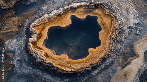 Wallpaper Mural A serene landscaped area featuring a central hole filled with a vibrant blue pool, creating a striking focal point in the surrounding greenery. Torontodigital.ca