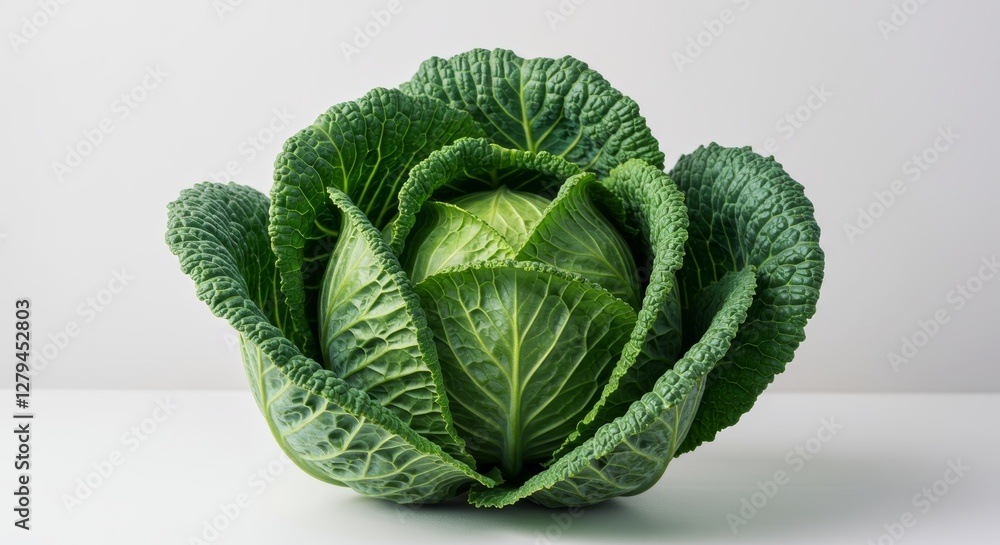 Obraz premium The stunning Savoy cabbage showing fresh green leaves on a clean background