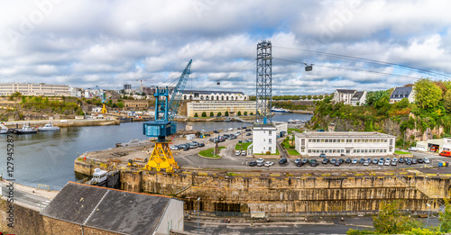 A view from the cable car over the drydock and Penfold river at Brest, France on a sunny day in autumn