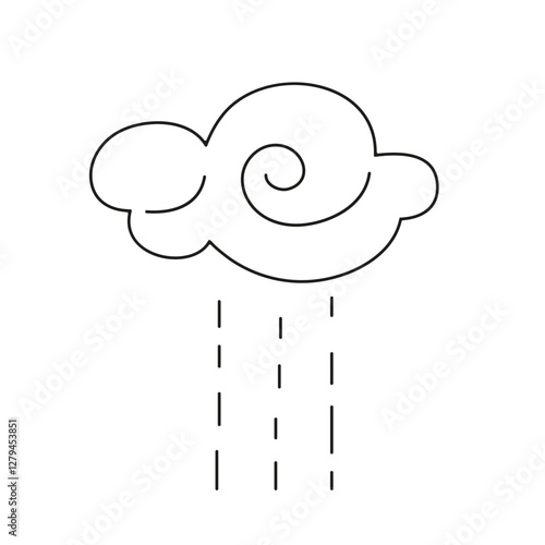 Simple line drawing of a cloud with spirals and rain falling down