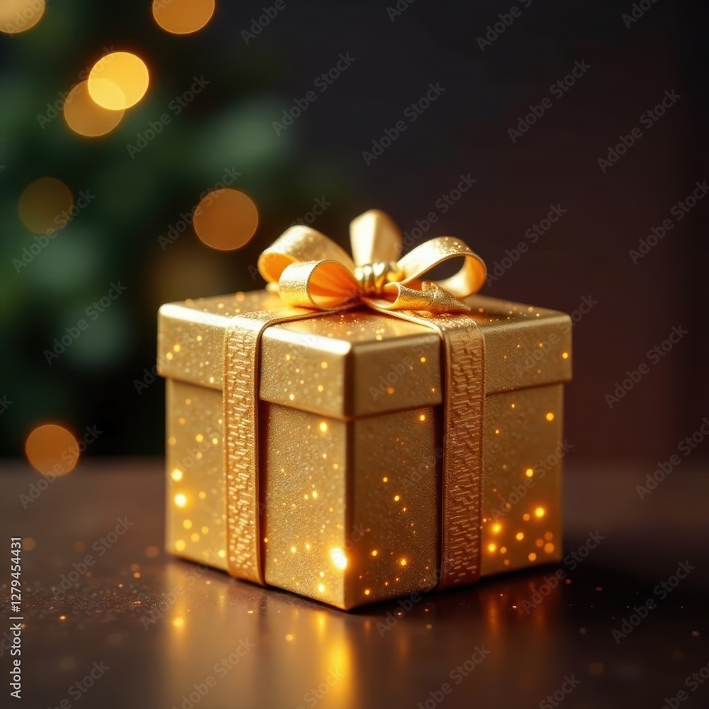 Luxury golden box, ornate Christmas ball, shimmering bokeh , christmas, ball Luxury golden box, ornate Christmas ball, shimmering bokeh , christmas, ball
