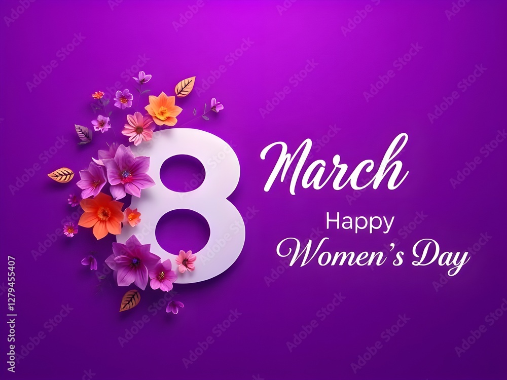 Naklejka premium International Women's Day. Banner, flyer for March 8 decorating by paper flowers and hand drawn lettering. Congratulating and wishing happy holiday card for newsletter, brochures, postcards. Vector.