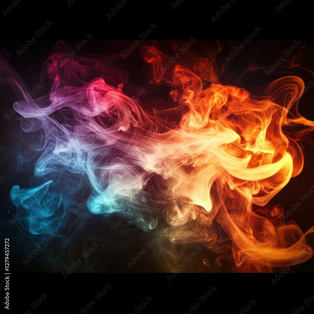 Fototapeta premium Colorful smoke swirls against a dark background