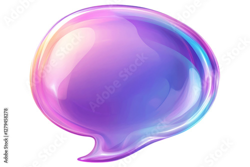 Colorful glass speech bubble isolated. Glossy 3D dialog balloon with vibrant gradient, AI generated..