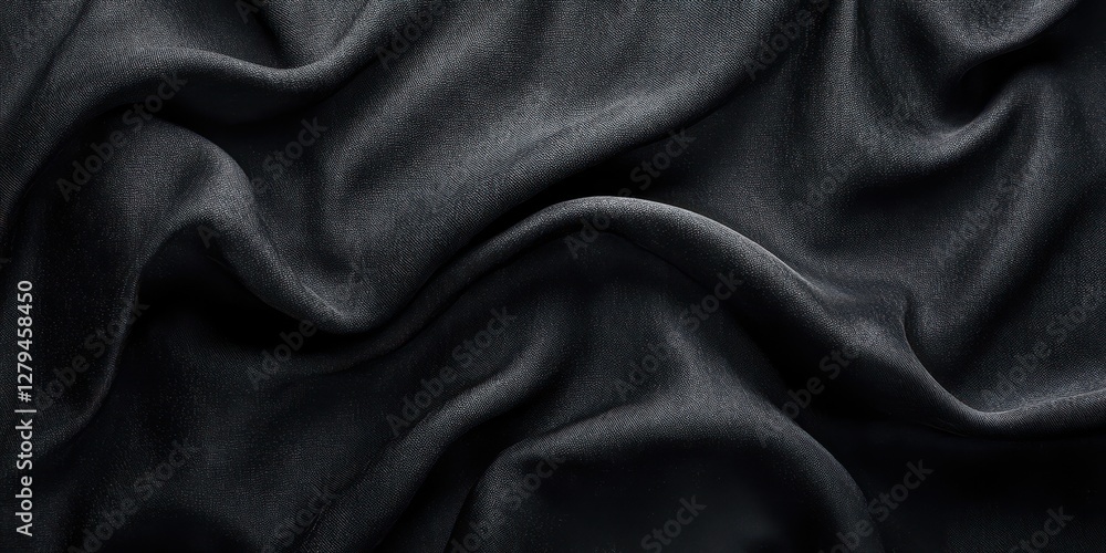 Fototapeta premium Textured black fabric exhibiting elegant folds in natural light during daytime
