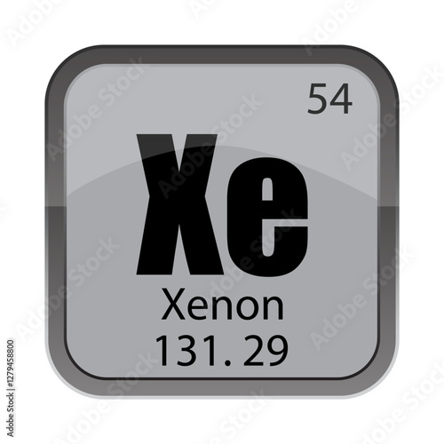 Xe 54 symbol. Xenon fifty four. 131.29 gray tile. Vector chemical square.