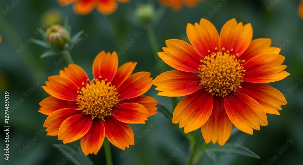 Softly Lit Orange and Red Flowers on White - Two vibrant orange and red flowers on a clean . Symbolizing warmth, nature, beauty, energy, and joy Softly Lit Orange and Red Flowers on White - Two vibrant orange and red flowers on a clean . Symbolizing warmth, nature, beauty, energy, and joy
