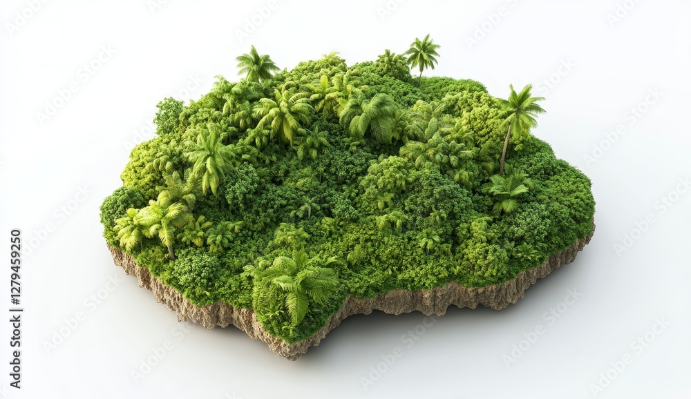 Lush Green Low Poly Island 3D Render Lush Green Low Poly Island 3D Render
