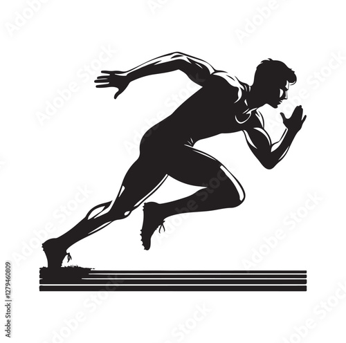 Track and field athlete in action silhouette vector illustration