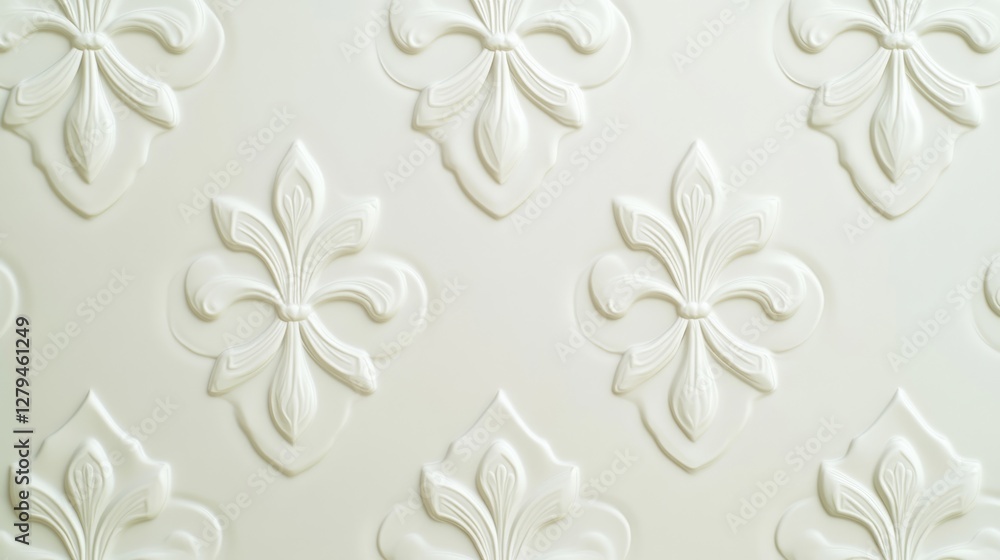 Elegant White Fleur-de-lis Pattern: 3D Embossed Wall Texture Elegant White Fleur-de-lis Pattern: 3D Embossed Wall Texture