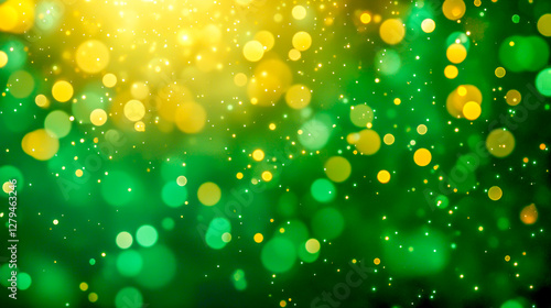 Vintage Gold and Green Fireworks with Bokeh on New Year's Eve – Festive Abstract Holiday Background with Golden Particles and Dark Elegance