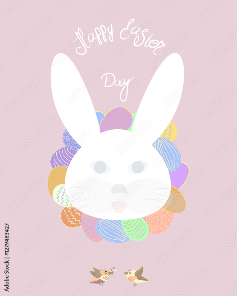 Easter greeting card with Easter bunnies and Easter eggs Easter greeting card with Easter bunnies and Easter eggs