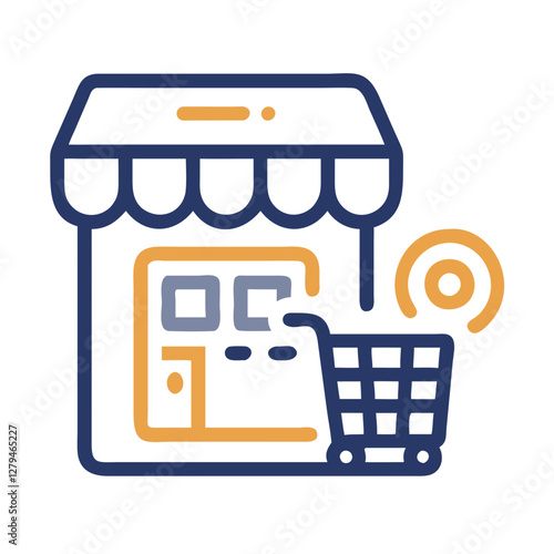 Vector icon of an electronics store with a shopping cart representing online shopping convenience and modern retail