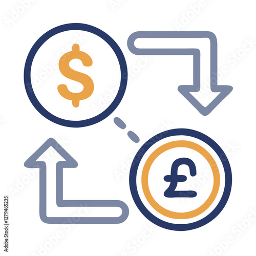 Understanding currency exchange rates through vector icons representing the dollar and pound symbols