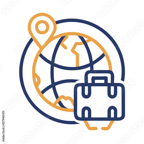 Globe trotter icon representing global travel and exploration while carrying a suitcase in a simple vector style