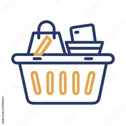 Grocery basket vector icon design featuring various items inside for use in digital or print media