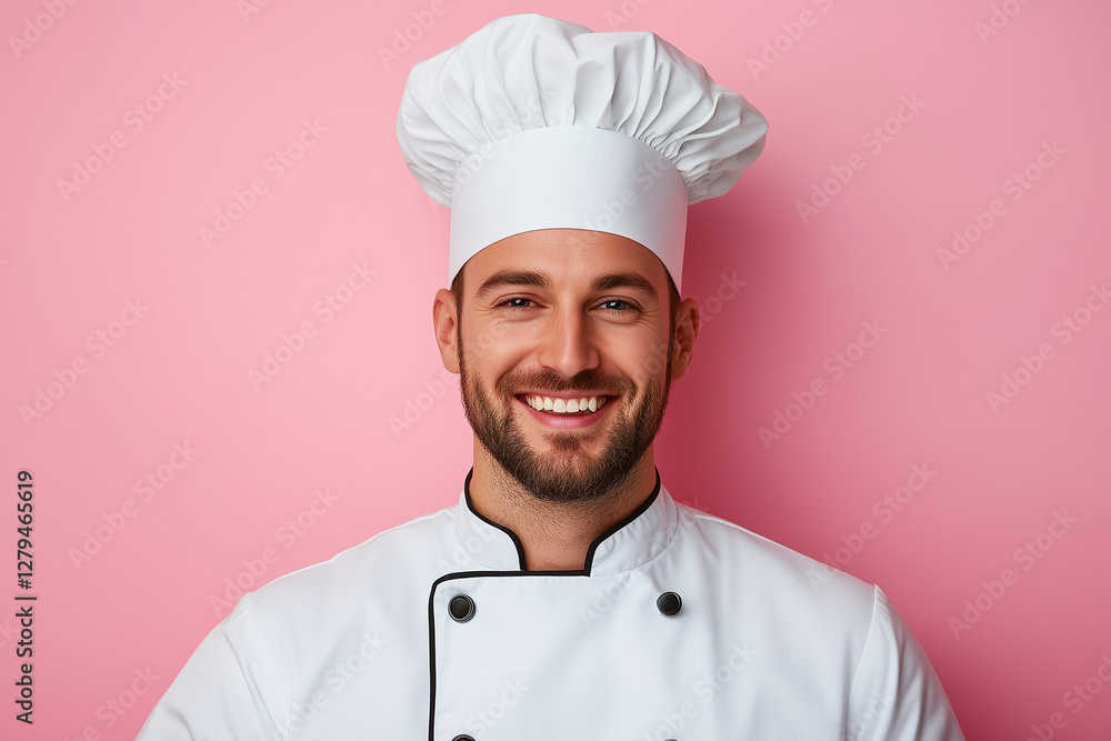 Handsome chef with a hat smiling, isolated Handsome chef with a hat smiling, isolated