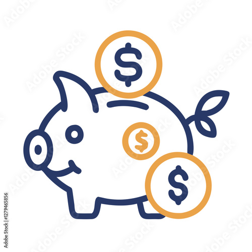 Vector icon of a piggy bank with coins representing savings and financial management