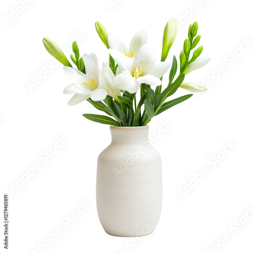 Wallpaper Mural Beautiful White Lilies in a Ceramic Vase Home Decor Floral Arrangement Indoor Natural Light Aesthetic Elegance Torontodigital.ca