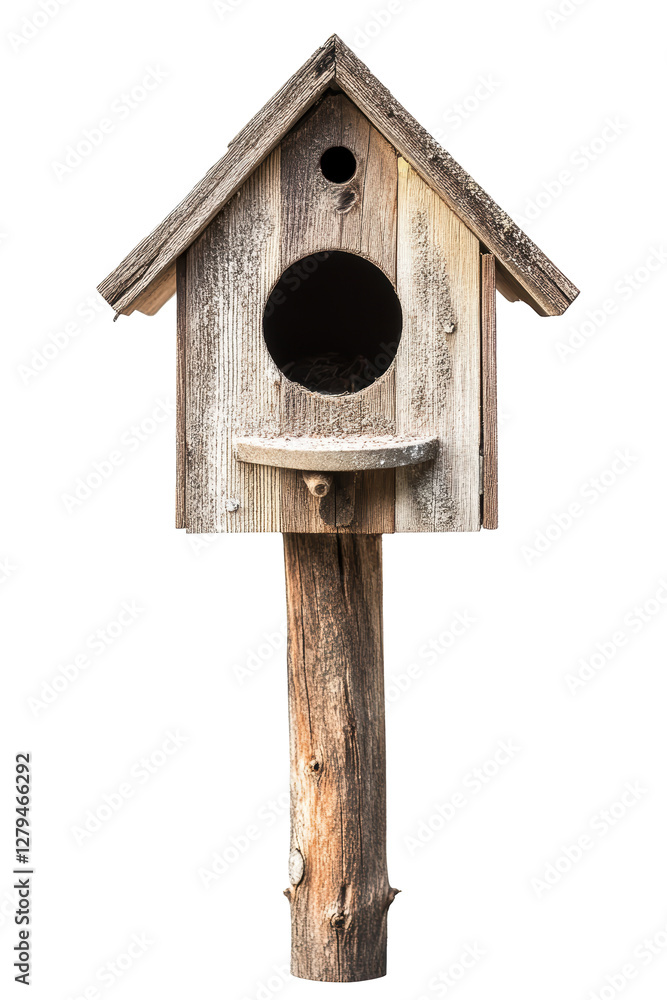 Isolated Simple Wooden Birdhouse on Pole Isolated Simple Wooden Birdhouse on Pole