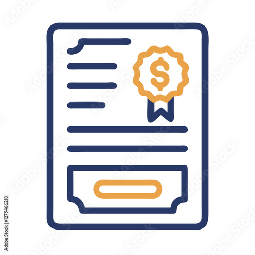 Stock certificate icon design featuring detailed lines and a dollar sign ribbon that represents financial investment and ownership of shares