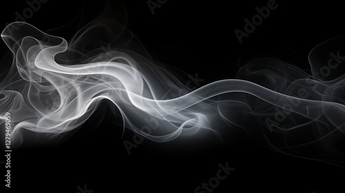 Vague de fumée blanche sur fond noir. Effet flou, vague en mouvement. Arrière-plan pour conception et création graphique, bannière.