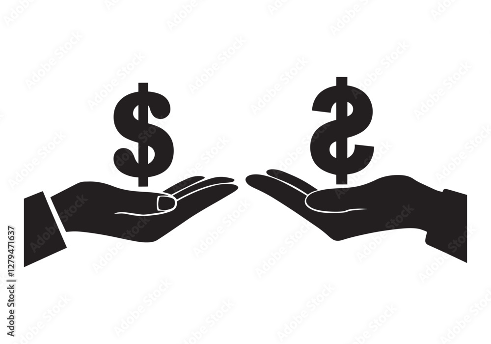 Vector Illustration of Financial Exchange: Two Hands Holding Dollar Symbols, Ideal for Finance and Business Designs Vector Illustration of Financial Exchange: Two Hands Holding Dollar Symbols, Ideal for Finance and Business Designs
