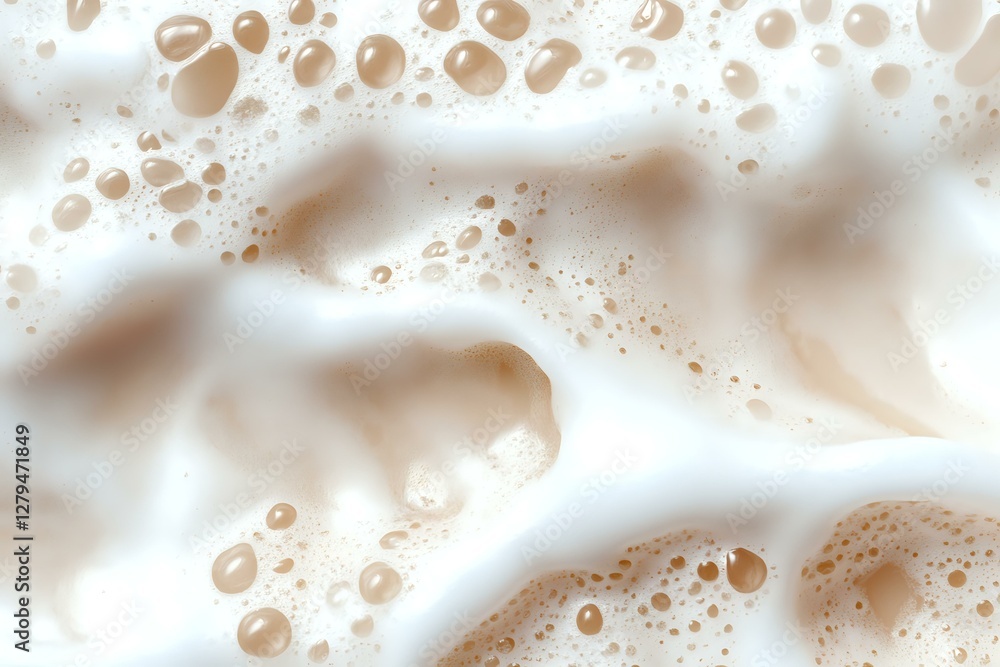 Creamy coffee foam macro with bubbles and swirls in light beige and white tones creates abstract background pattern for cafe and beverage designs. Creamy coffee foam macro with bubbles and swirls in light beige and white tones creates abstract background pattern for cafe and beverage designs.