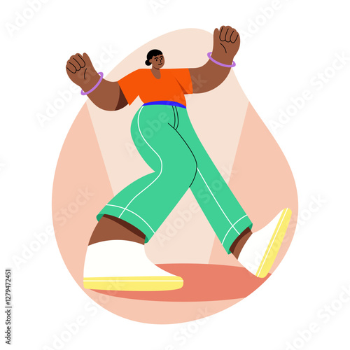 A flat style illustration of a character doing energetic dance