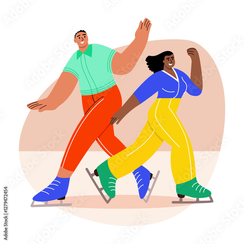 A flat style illustration of a couple doing skating dance