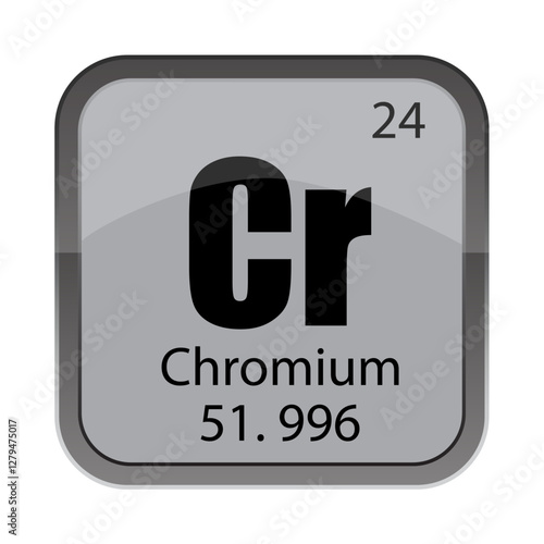 Cr chromium 24. Twenty four tile. 51.996 element number. Gray square background.