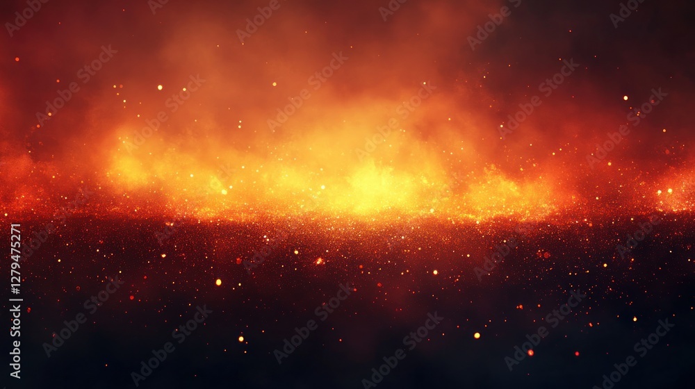 Fototapeta premium Fiery inferno landscape, sparks, night, background, design