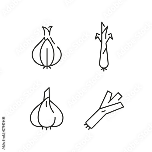 Vegetable icons. Large set of vegetable trendy minimal icons. Example: Celery, Mushroom, Tomato, Carrot, Pepper icon. Design signs for web page, mobile app, packaging design