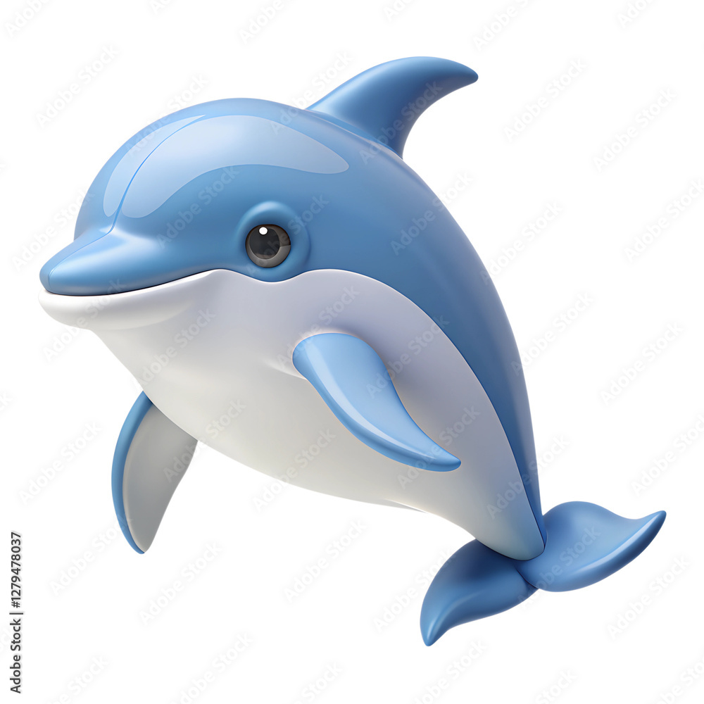 Fototapeta premium Dolphin. 3d rendering isolated on white background. Cartoon plastic style icon