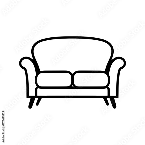 sofa, black line drawing two-seater icon vector